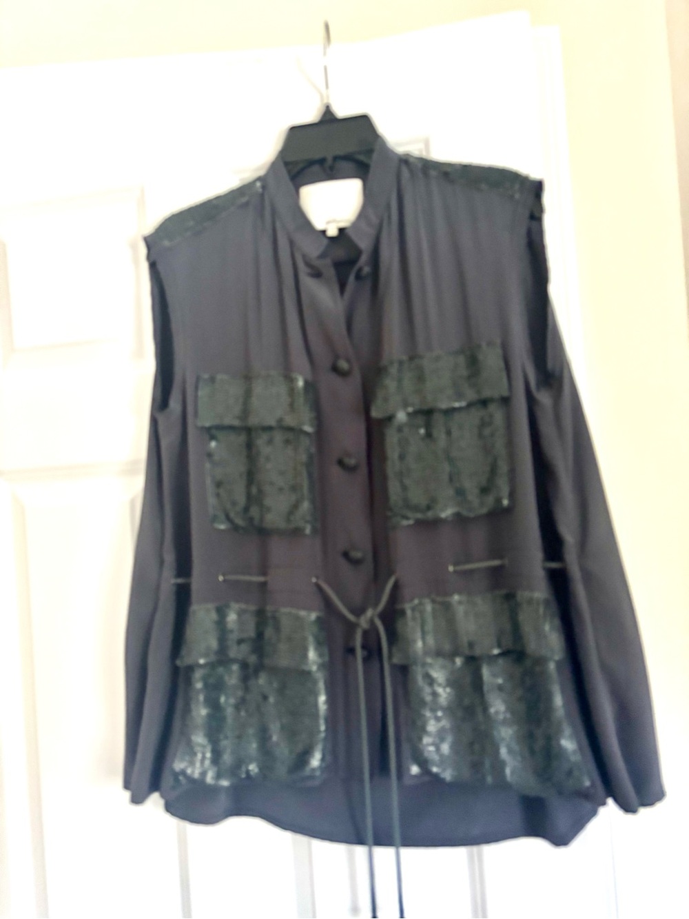 3.1 Phillip Lim Black Sequin-Pocket silk blouse. First large. Excellent cond